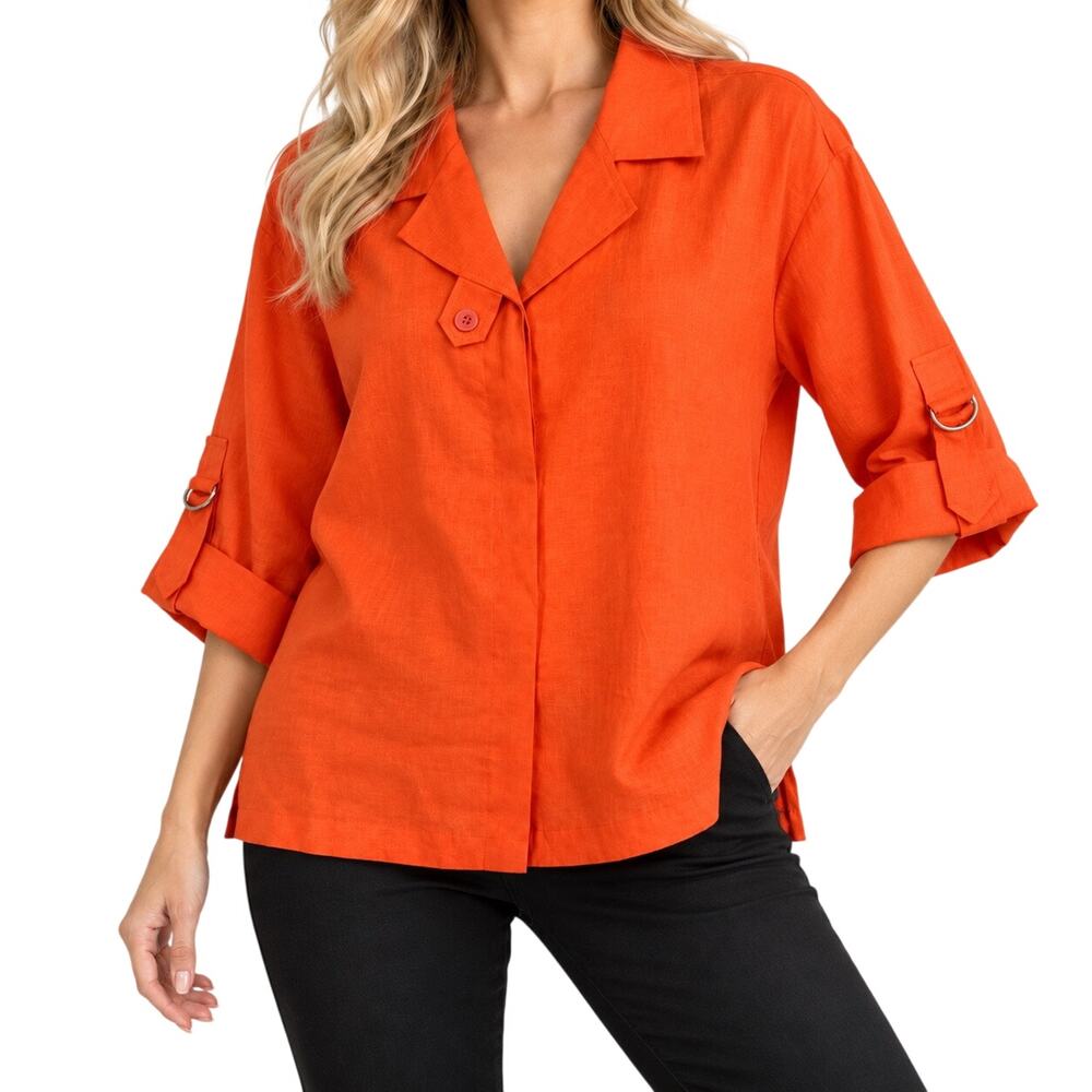 IC COLLECTION by Connie K MEDIUM Linen Orange Wearable Art Shirt Top Halloween
